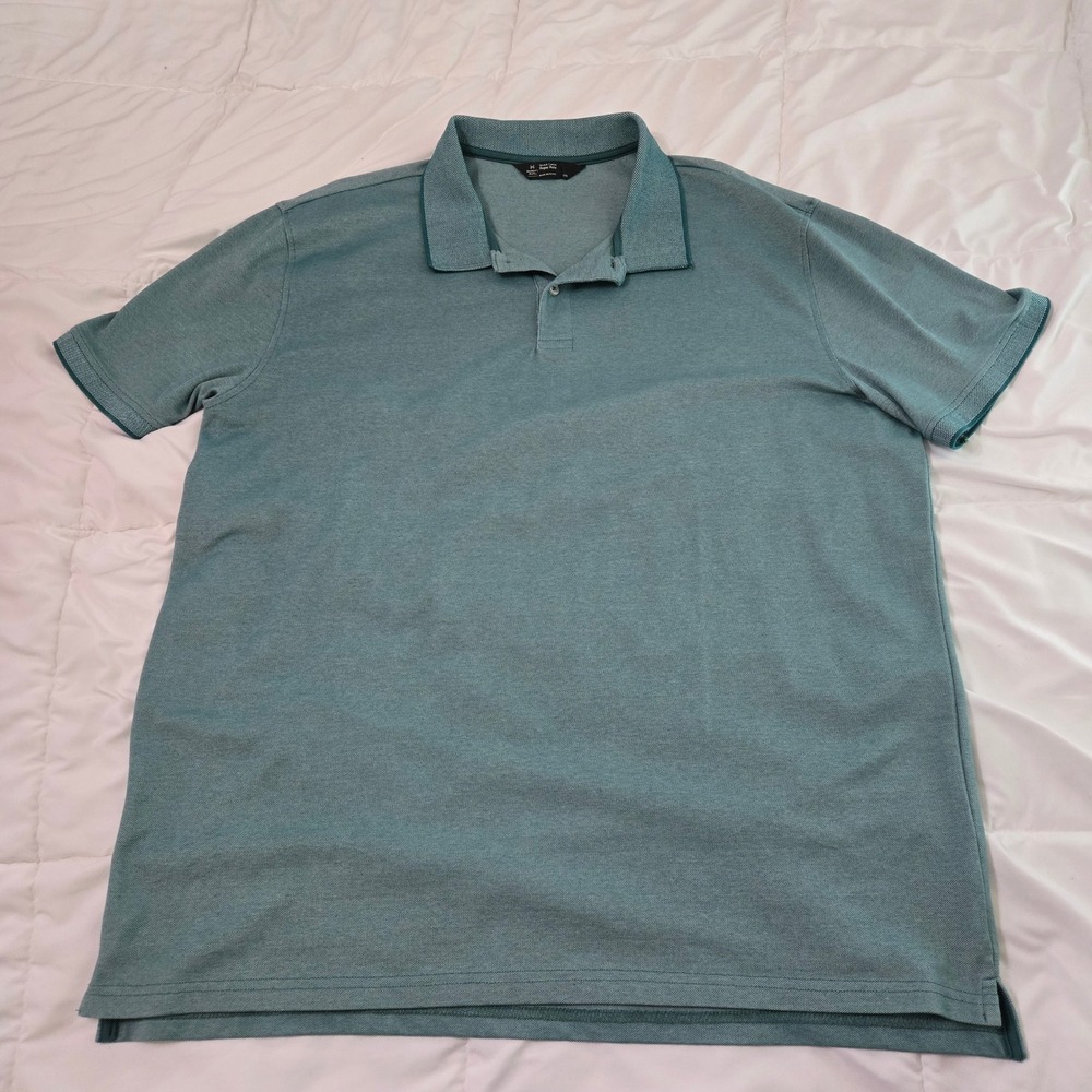 Members Mark Mens XXL Stretch Cotton Pique Polo Shirt Heathered Teal Green Short